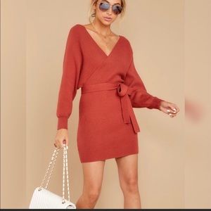 Red Dress Think About It Rust Sweater Dress